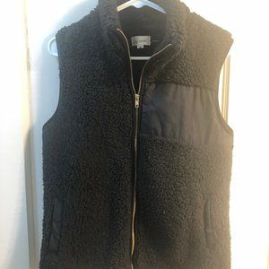 Black Fuzzy Vest with Gold Zipper